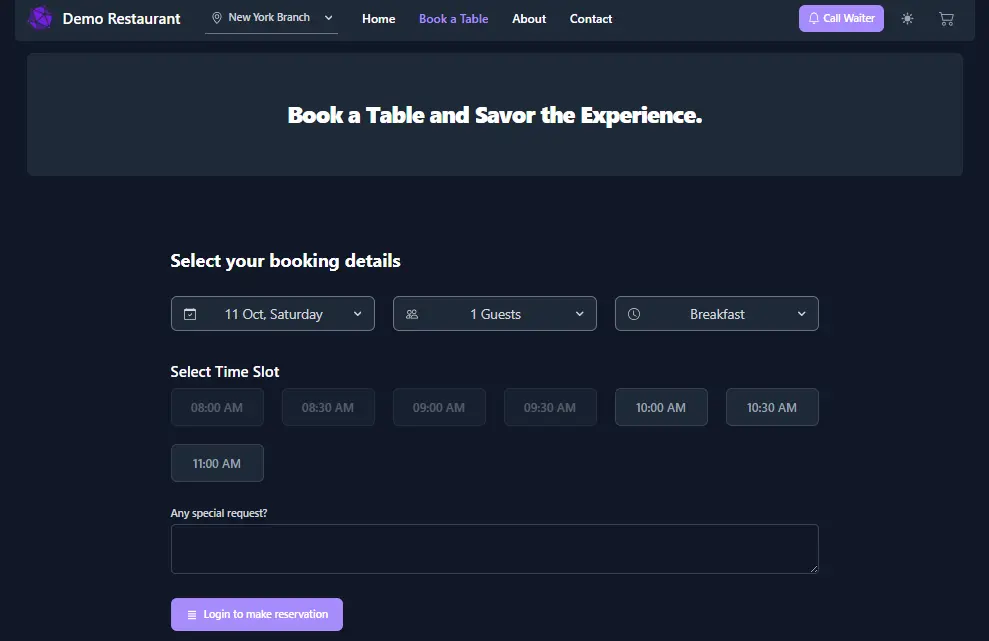table reservation for a restaurant